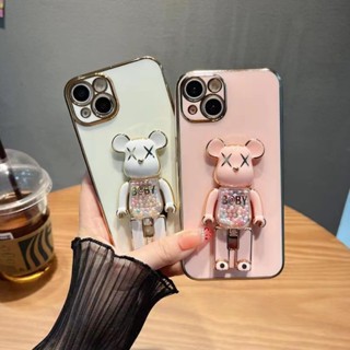 เคสโทรศัพท์มือถือ ชุบไฟฟ้า ลายหมีโหด พร้อมขาตั้ง สําหรับ IPhone 14 13 12 14ProMax 12ProMax Mini 6 6S 7 8 Plus SE 2020 11Pro 11ProMax