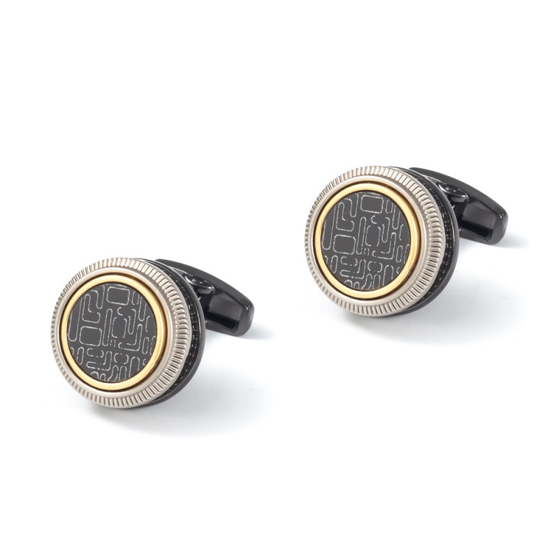 เครื่องประดับแฟชั่น Cufflinks ใหม่เกรดสูง Double-Layer สีดํา CD แผ่นโลหะ Cufflinks สําหรับชายภาษาฝรั