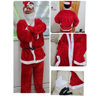 Santa Crossplay ชุดซานต้าสำหรับผุ้ชาย แบบแชนยาว เนื้อผ้ากำมะหยี่ เสื้อ+กางเกงพร้อมหมวก +เคราปลอม +เข็มขัด เหมาะสำหรับใส่