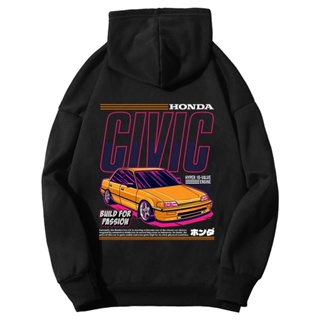 เสื้อกันหนาวมีฮู้ด ลาย FLEECE CLUB CIVIC LX สีเหลือง สําหรับรถยนต์