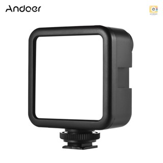 Andoer W49S ไฟวิดีโอ LED ขนาดเล็ก 5600K หรี่แสงได้ 5W แบตเตอรี่ในตัว แบบชาร์จไฟได้ 3 เมาท์ยึดที่เสียบแฟลช