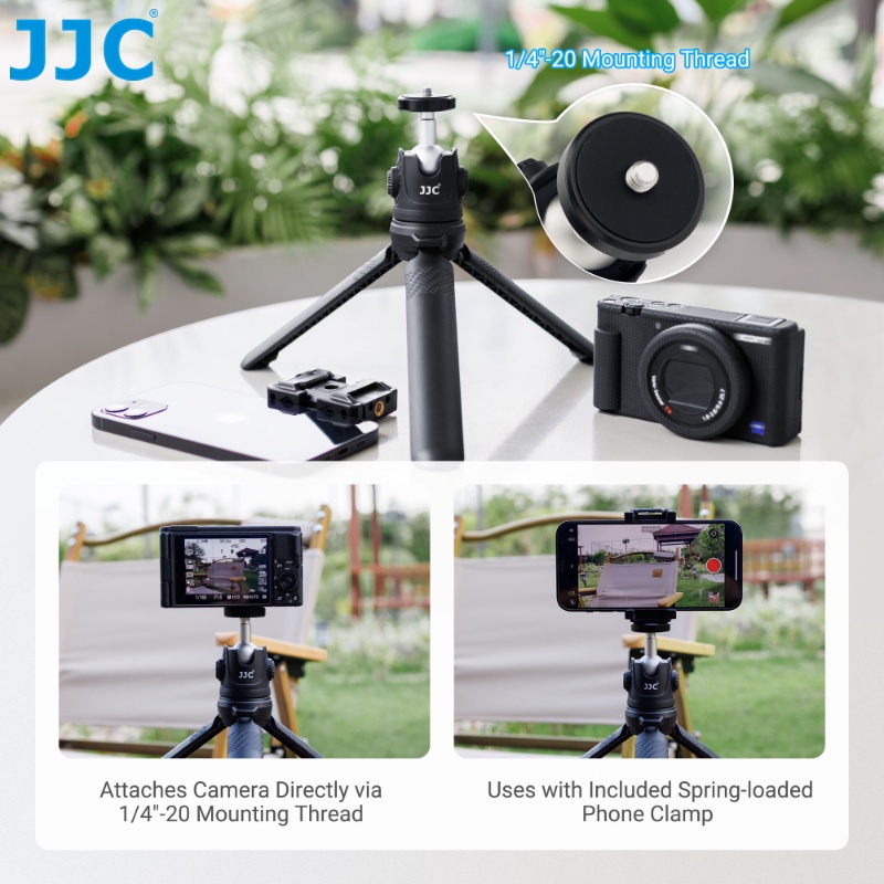 JJC ขาตั้งกล้องขนาดเล็กแบบขยายได้ไม้เซลฟี่บลูทู ธ พร้อมสกรู 1/4"-20 และที่หนีบโทรศัพท์แบบสปริงสำหรับโทรศัพท์มือถือเซลฟี่ / บล็อก / สตรีมมิงแบบสด / การสร้างภาพยนตร์โทรศัพท์มือถือ