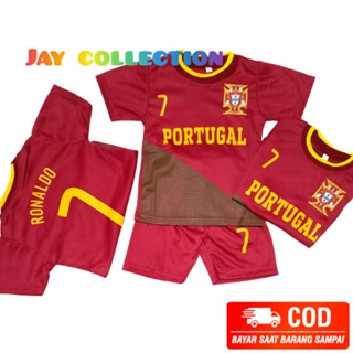 เสื้อกีฬาแขนสั้น ลายทีมชาติฟุตบอล Portugal CR7 สําหรับเด็กผู้ชาย 6 เดือน 15 ปีขายส่ง