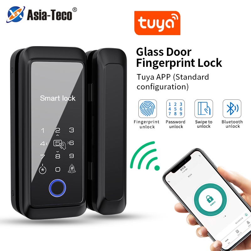 Tuya App Smart Glass Door Biometric Fingerprint Lock Blueoth Electronic Control Door Lock 13