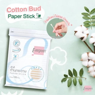 (ยกแพ็ค) สำลีก้านกระดาษเอเวอร์กรีน 100 ก้านถุง - แพ็ค 12 ชิ้น / Cotton Bud Evergreen Paper Stick 100 pcs.(Pack 12)