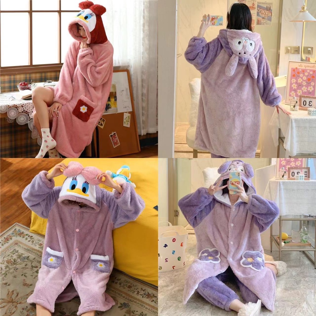 พร้อมส่งจากไทย ชุดนอนขนแกะปะการัง สไตล์ฤดูใบไม้ร่วงและฤดูหนาว น่ารัก เนื้อกำมะหยี่ หนา
