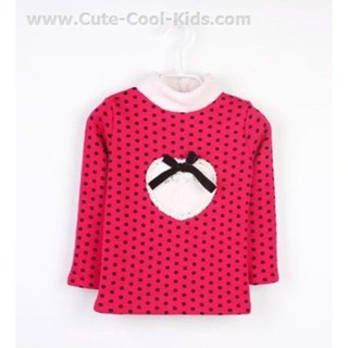 TLG-605 เสื้อแขนยาวเด็กผู้หญิง sweater สีแดง จุดสีน้ำเงิน Size-130 (6-7Y)