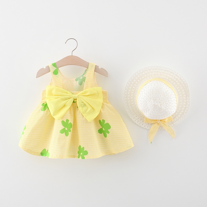 FiFi Baby พร้อมส่ง 2ชิ้น ชุดกระโปรงเด็ก+หมวก เสื้อผ้าเด็ก ชุดเดรสเด็กผู้หญิงลายดอกไม้ ใส่ไม่ร้อน ไซส์ (5เดือน－4ขวบ)