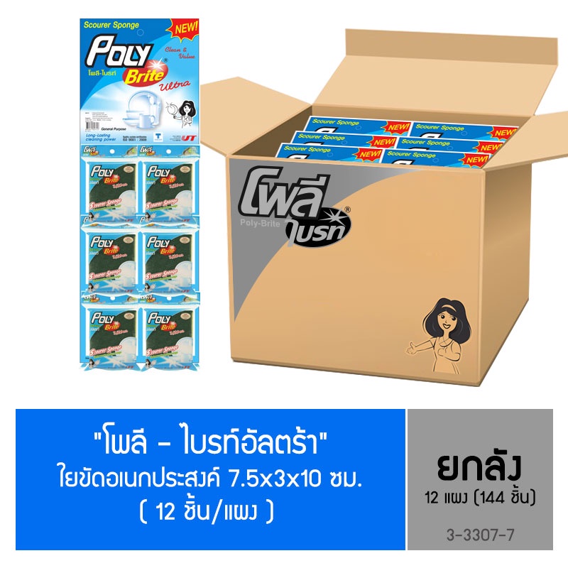 (ยกลัง) Poly-Brite Ultra โพลี-ไบรท์อัลตร้า ใยขัดอเนกประสงค์ (12 ชิ้น/แผง x 12 แผง)