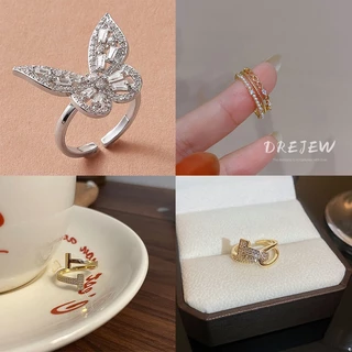 DREJEW สร้อยข้อมือ แหวนแฟชั่น ชุบไฟฟ้า ประดับเพทาย เพชร รูปผีเสื้อ หัวใจ สไตล์เกาหลี หรูหรา ระดับไฮเอนด์