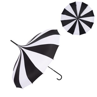 Creative Retro Pagoda Design Long Handle Umbrella for Women Two-Color Stitching Windproof Princess Sunny Umbrella