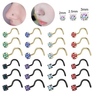 จิวเจาะจมูก สเตนเลส รูปตัว S ประดับคริสตัล สีทอง 20 กรัม 2 2.5 3 มม. 1 ชิ้น