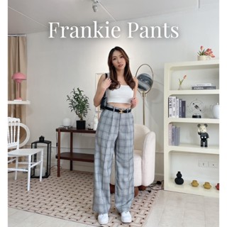 Markers.p.🌈Frankie pants🌈 กางเกงเอวสูงขายาว ทรงกระบอกตรง จีบหน้า กางเกงลายสก็อต ผู้หญิง กางเกงลายตาราง กางเกงสไตล์เกาหลี