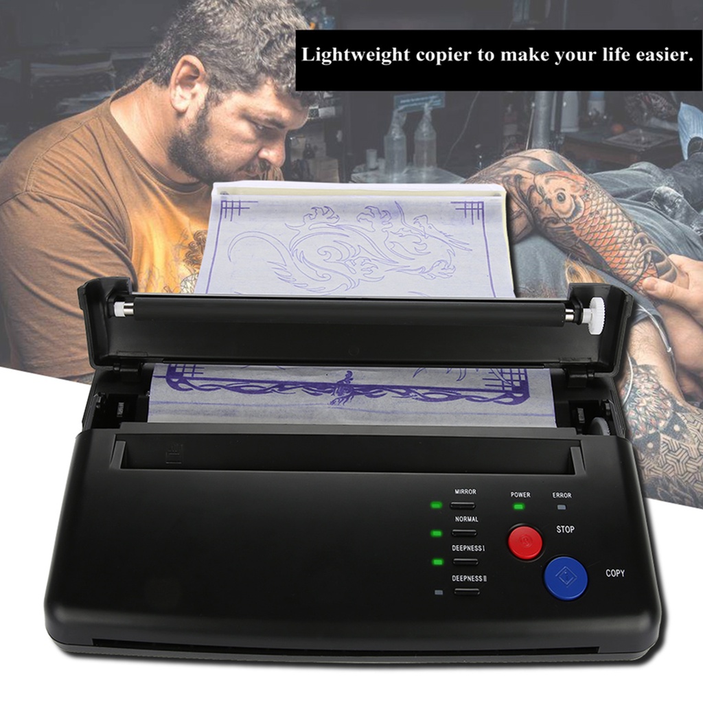 Scorpio313 Tattoo Stencil Transfer เครื่องถ่ายเอกสารความร้อนพร้อมกระดาษ 50 แผ่นสำหรับรอยสัก 100‑240V Black/silver
