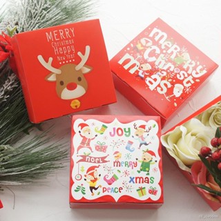 14*14*5cm 10pcs red Merry Christmas Santa Claus elk dancing Paper Box cookie Macaron Christmas  Party Gifts Packaging