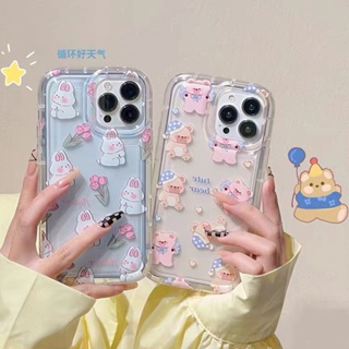 เคสโทรศัพท์มือถือ ซิลิโคนนิ่ม TPU ใส กันกระแทก ลายหมี กระต่ายน่ารัก สําหรับ IPhone 14 12 13 11 Pro XS Max 6 6S 7 8 Plus X XR