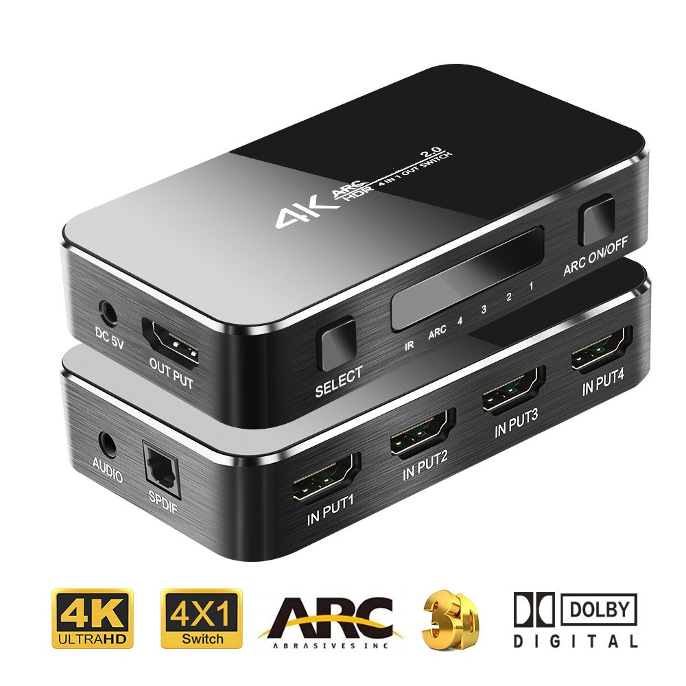สวิตช์แยก HDMI 2.0 4K เข้า 4 ออก 1 ARC & IR สําหรับ Nintend PS3 PS4 HDTV