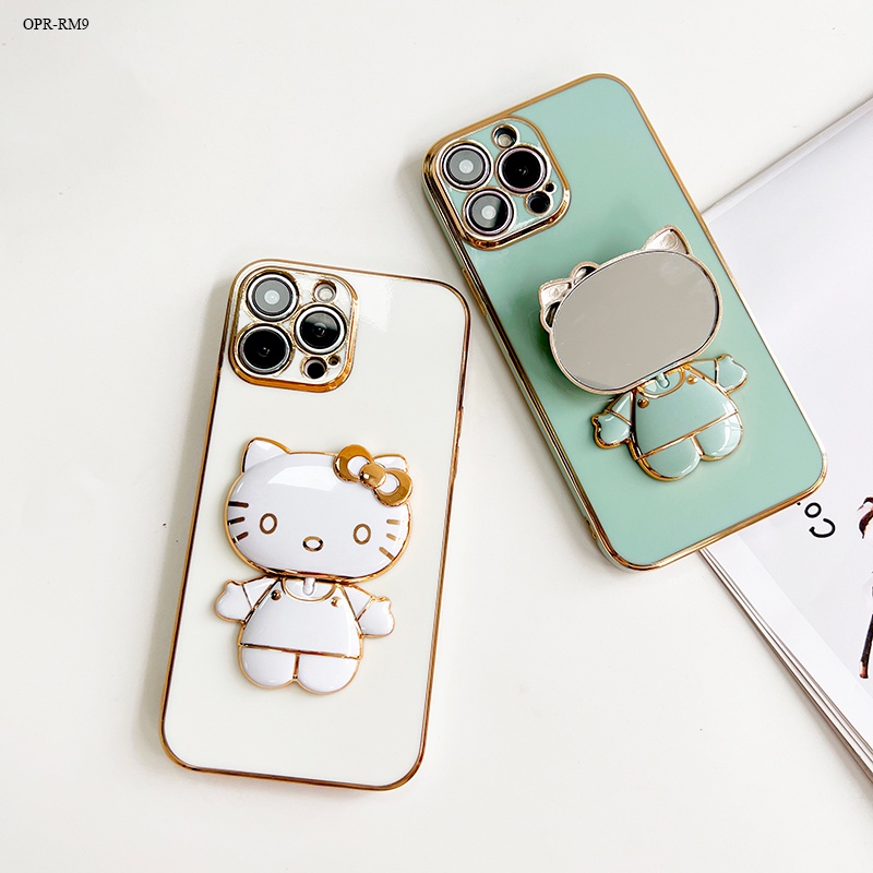 Realme 9 9i 8i 8 3 Pro Plus Pro+ 4G 5G เคสเรียวมี สำหรับ Cartoon Anime Cats Mirror Folding Bracket เคสโทรศัพท์ Full Soft Case Protective Back Cover Shockproof Casing