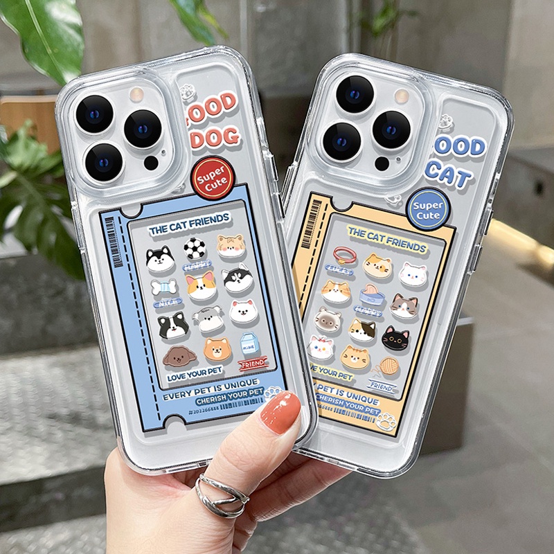 เข้ากันได้กับ IPHONE 6S 7 8 PLUS X XS XR 11 12 13 14 15 MAX PRO น่ารักแมวและสุนัขรูปแบบโปร่งใส TPU soft case