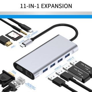 11in1 อะแดปเตอร์ฮับขยาย Type C USB C เป็น HDMI 4K VGA 3.5 มม. LAN RJ45 TF SD PD USB3.0 USBC สําหรับโน้ตบุ๊ก แล็ปท็อป พีซ