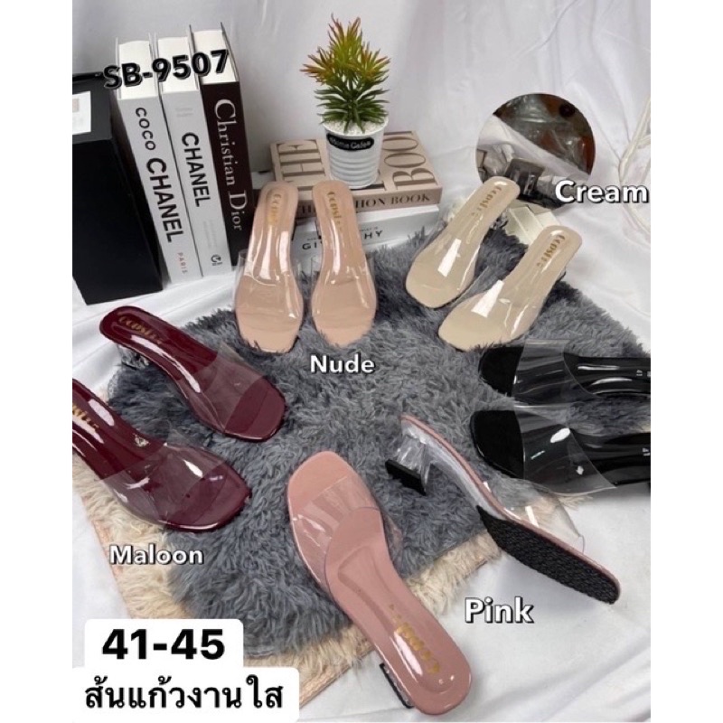 รองเท้าไซส์ใหญ่41-45 สวมหน้าใสส้นแก้ว พร้อมส่งทุกวันเลยจ้า🚚