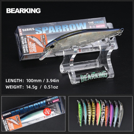 Bearking ประดิษฐ์ suspending 10 ซม.14.5 กรัมปลาซิว Hard Fishing Lure CrankBit ดําน้ํา 0.8-1.5m Wobblers ตกปลาเหยื่อ