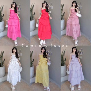 Layered MAXI DRESS เดรสตัวยาว ผ้าไหมอิตาลีผ้าพริ้ว ดีไซส์ผูกไหล่เพิ่มความคิ้ว