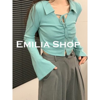 EMILIA SHOP เสื้อ เสื้อครอปเสื้อผ้าแฟชั่นผู้หญิงเสื้อแขนยาวไหมพรม2022 ใหม่ Trendy ทันสมัย Beautiful ทันสมัย S051175 36Z230909