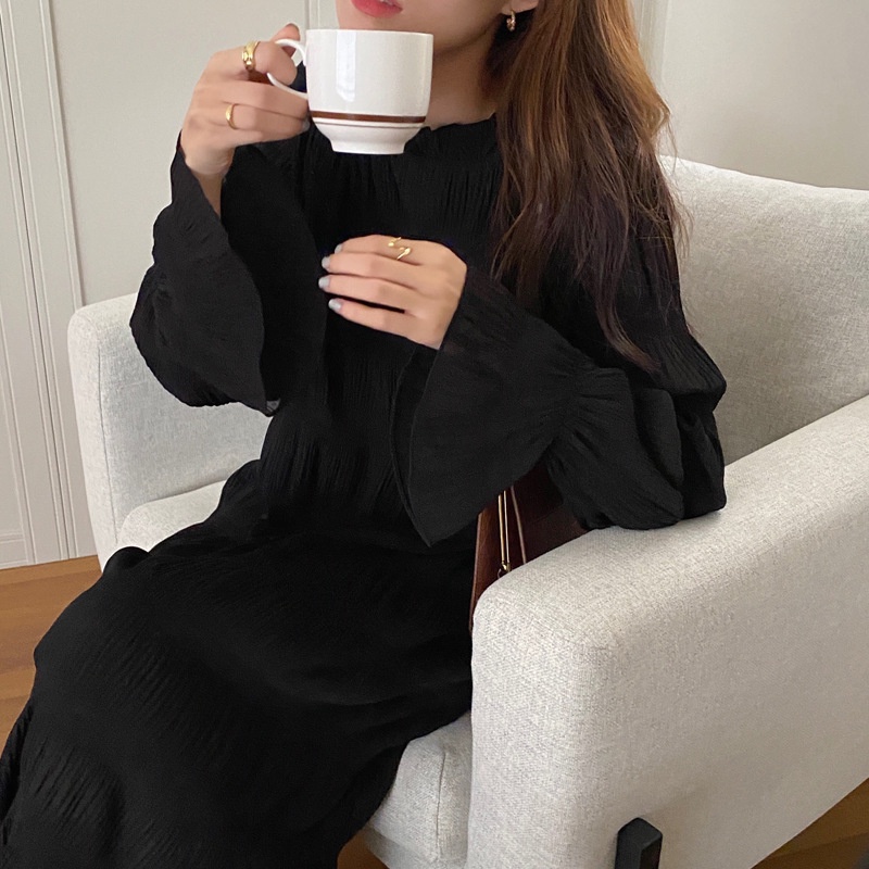 KN-1363/2413 พร้อมส่ง เดรสพลีท แขนยาว น่ารัก midi dress - รูปที่ 4