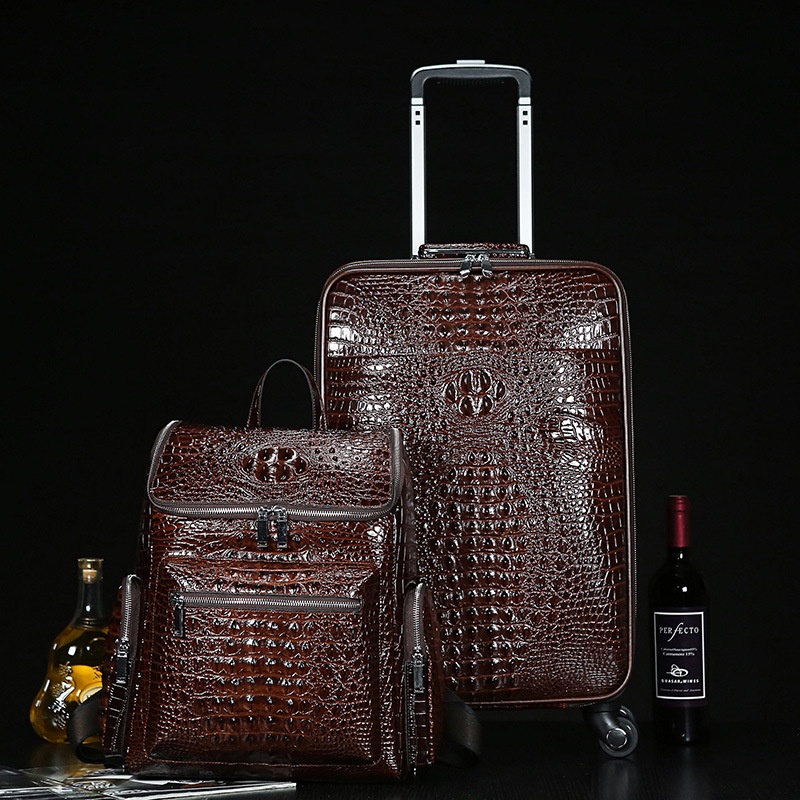 Genuine Leather crocodile pattern travel luggage with handbag backpack men's first layer cowhide trolley suitcase bo