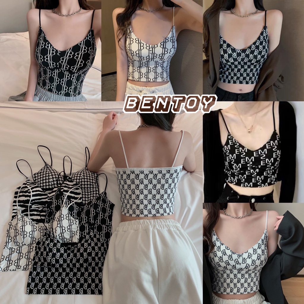 Bentoy(bratop778)เสื้อสายเดี่ยวมีฟองน้ำ แต่งสายห้อยปลายเสื้อ