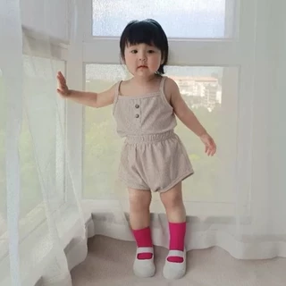Babyonline(Y420)C1 (ส่งด่วน1วัน)ชุดเซ็ตเสื้อสายเดี่ยวกางเกงขาสั้นทรงสามเหลี่ยม สำหรับเด็กหญิงและชาย ผ้าฝ้าย100%