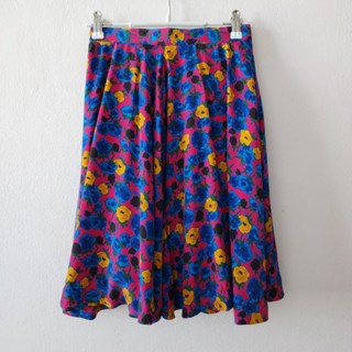 กระโปรง (Skirt) พิมพ์ลายดอกไม้ น้ำเงิน-ชมพูสดใส