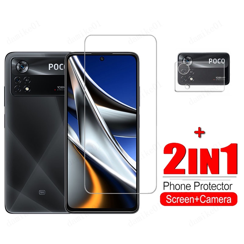 2 in 1 POCO X4 Pro 5G ฟิล์มกระจกนิรภัยสําหรับ POCO X3 NFC X4 GT F3 F4 M3 M4 Pro 5G M5 M5s เลนส์กล้อง