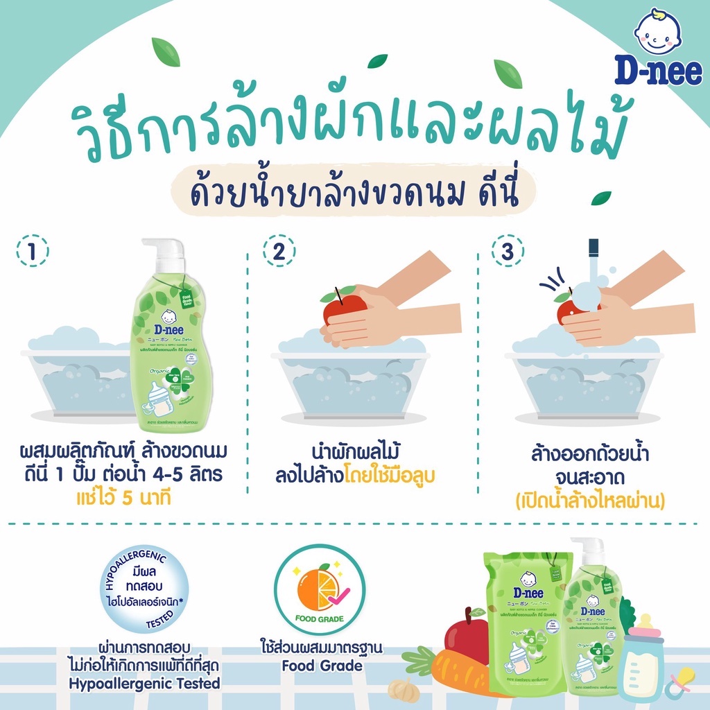 D-nee น้ำยาล้างขวดนมดีนี่ ออร์แกนิค แบบขวดปั้ม 600 ml. แถมถุงเติม 550 ml. (063836) - รูปที่ 4