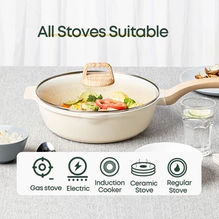 Ecowin non-stick หินไมฟานชุด 4 ชิ้นสีขาว หม้อกระทะครบชุดในครัวเรือน กระทะ หม้อนม หม้อซุป เหมาะสำหรับทุกเตา
