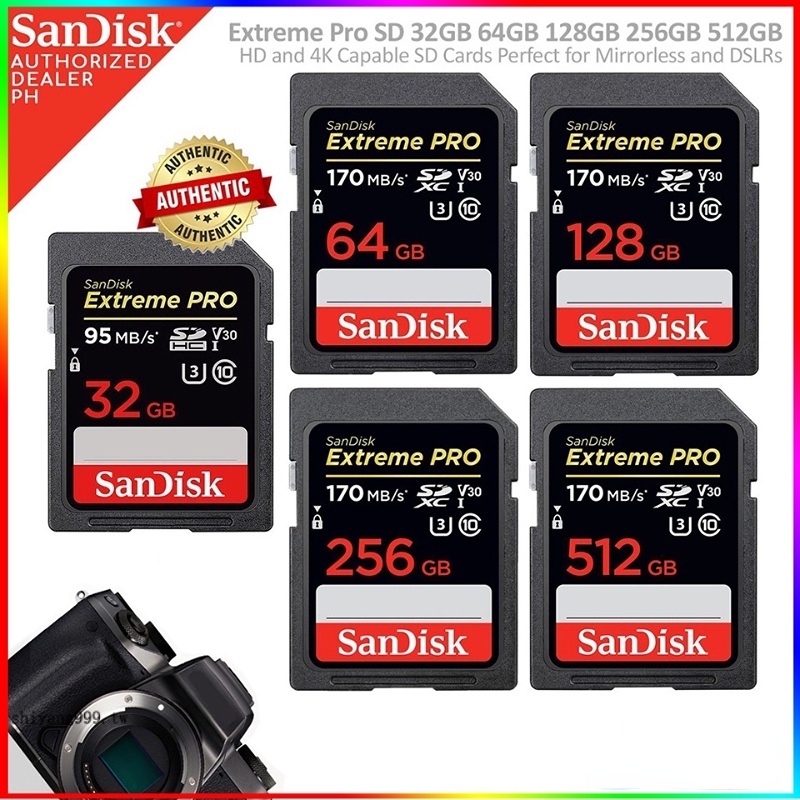 Sandisk Extreme Pro การ์ด SD 32GB 64GB 128GB 256GB 512GB สําหรับกล้อง