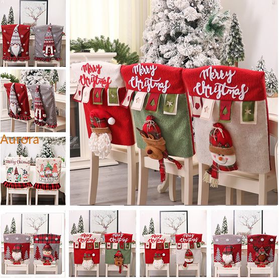 พร้อมส่ง 1pc ผ้าคลุมเก้าอี้คริสต์มาส ผ้าคลุมหลังเก้าอี้หมวกซานตาคลอสสีแดง ของตกแต่งบ้านปี 2024