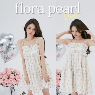 FOXCI - Flora Pearl minidress มินิเดรสเกาหลีลายดอก สายไข่มุก