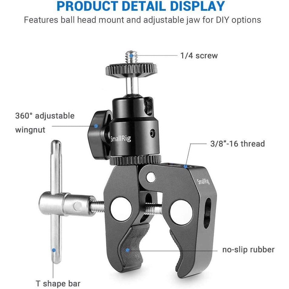 SmallRig Super Clamp Mount with 1/4" Screw Ball Head Mount 1124