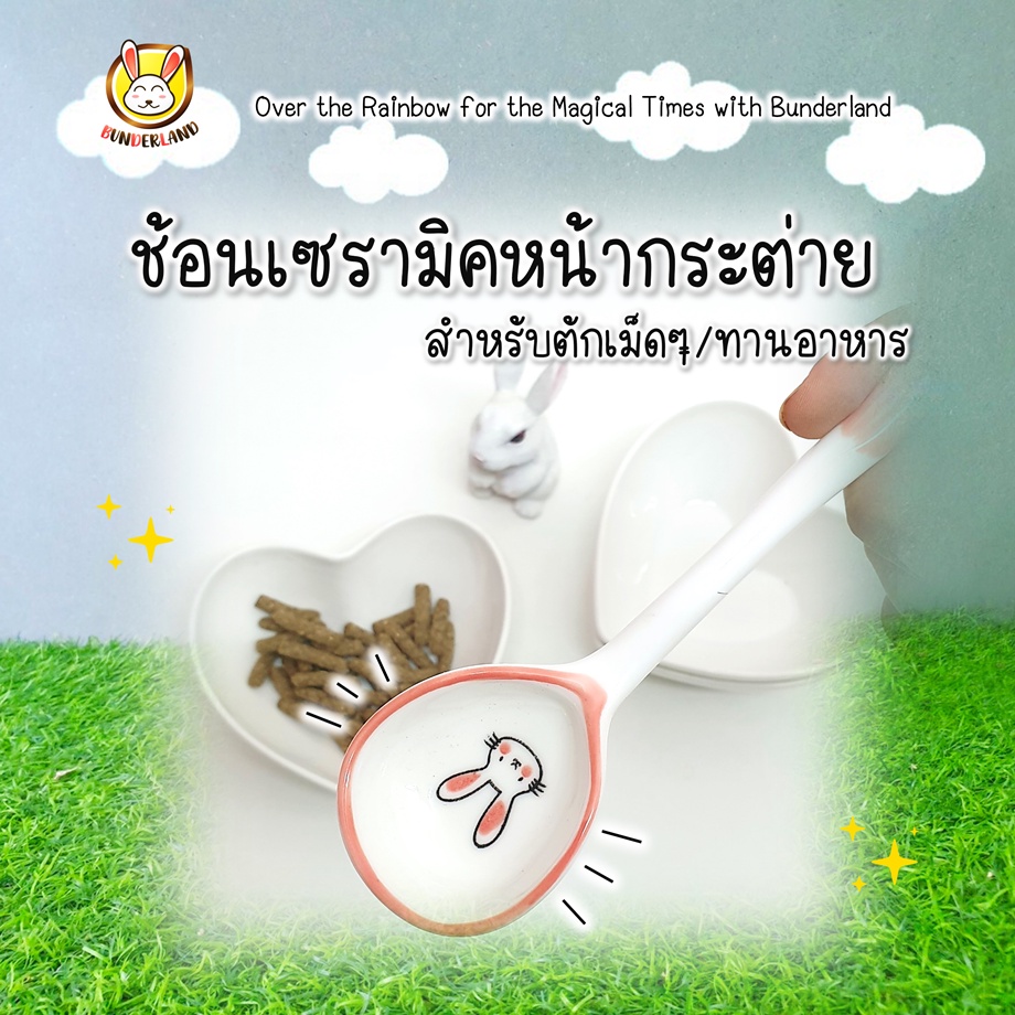 ช้อนเซรามิคตักอาหารเม็ด รูปหน้ากระต่ายสีชมพูพาสเทล