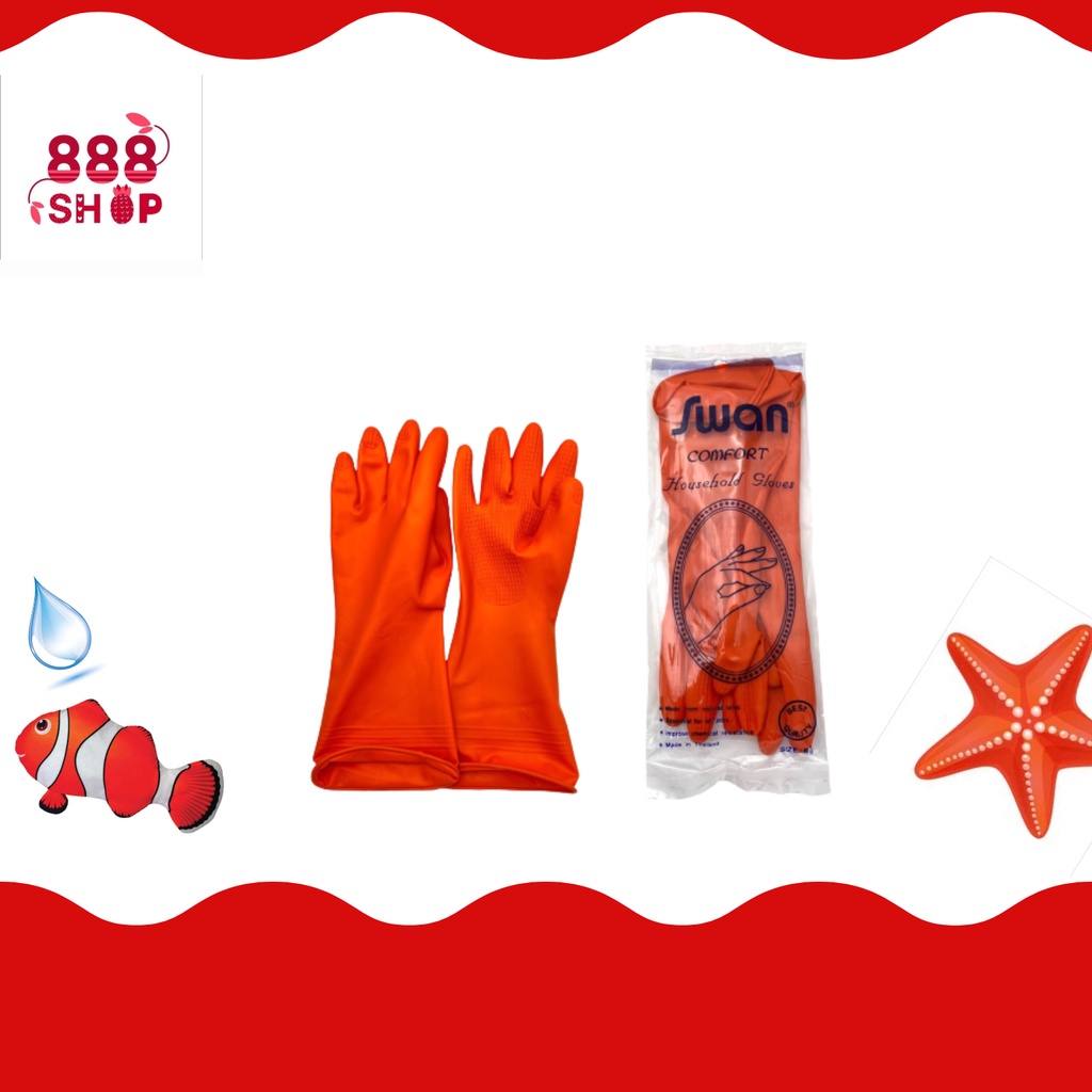 ถุงมือยางสีส้ม  8.5 swan