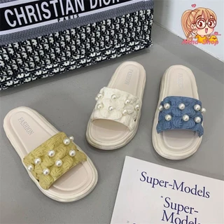 รองเท้าแตะแฟชั่นผู้หญิง ตกแต่งไข่มุก สไตล์เกาหลี สายหวานสีสันสวยงาม ❗วัสดุเป็นยางPVCทั้งหมด❗ T129
