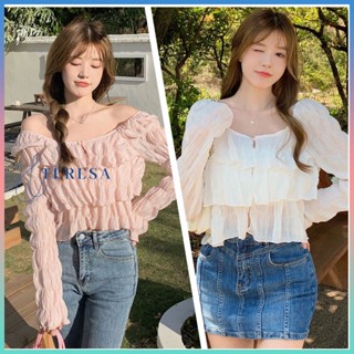 พร้อมส่ง  เสื้อชีฟองเเขนยาว   เสื้อขนมชั้น    เสื้อเชิ้ตผ้าชีฟอง   เสื้อคลุมบาง   เสื้อชีฟองแขนยาวหวานๆ