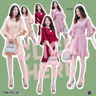 👗Pfashion [ส่งไว!!🚛] P18136 เดรสต่อระบายแขน เจาะคอ ..