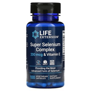 ซีลีเนียม Super Selenium Complex &amp; Vitamin E, 200 mcg, 100 Vegetarian Capsules, Life Extension