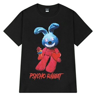 (8642) เสื้อยืดสีดำ ลาย PSYCHO RABBIT ผ้าคอตตอน 100%