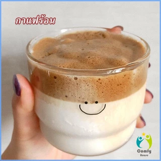 Comfy ถ้วยนม ใส่เครื่องดื่มเย็น ๆ ถ้วยแก้วกาแฟ ใส่น้ำผลไม้ สกรีนภาพน่ารัก Glass Cup
