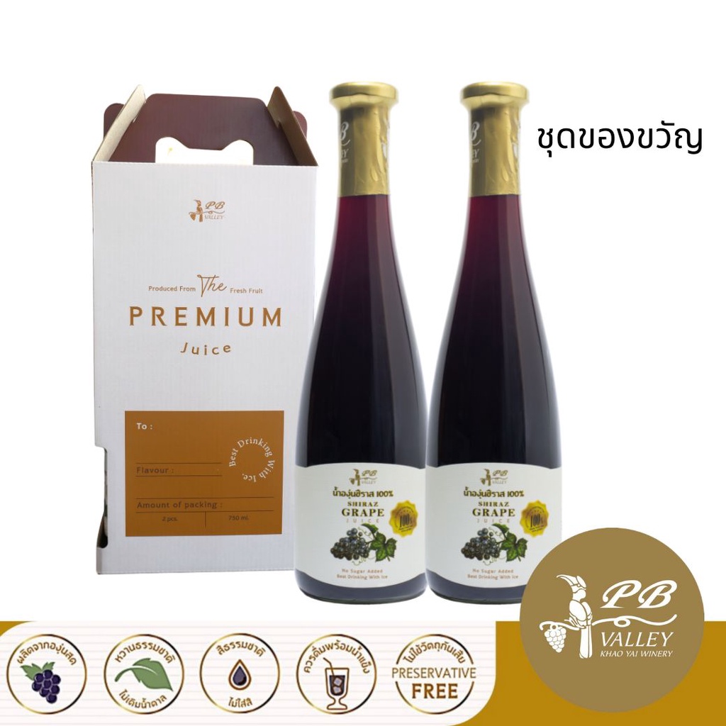 [ชุดของขวัญ ขวดใหญ่] PB Valley พีบี วัลเล่ย์ น้ำองุ่นชีราส 100% Grape Juice Shiraz ส่งฟรี