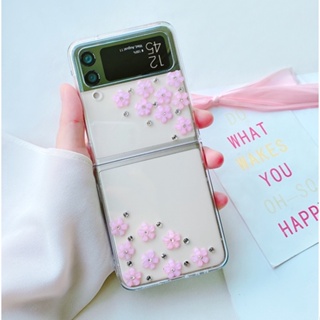 เคสโทรศัพท์มือถือใส บางพิเศษ กันกระแทก ประดับเพชรเทียม ลายดอกเดซี่ สําหรับ Samsung Galaxy Z Flip 5 Z Flip 4 Zflip3 5G ZFlip5